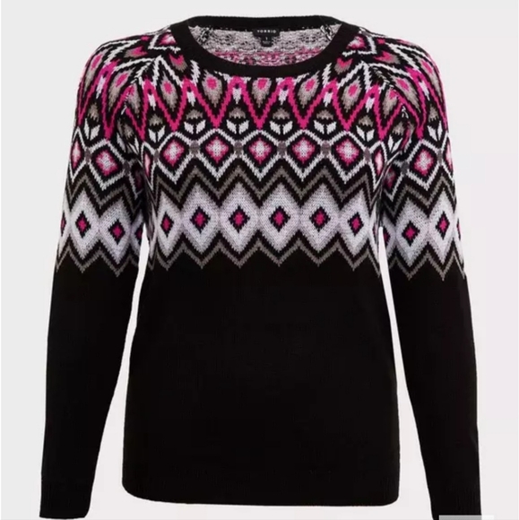 EUC Torrid Black and Hot Pink Fair Isle Sweater sz 1x - Picture 3 of 5